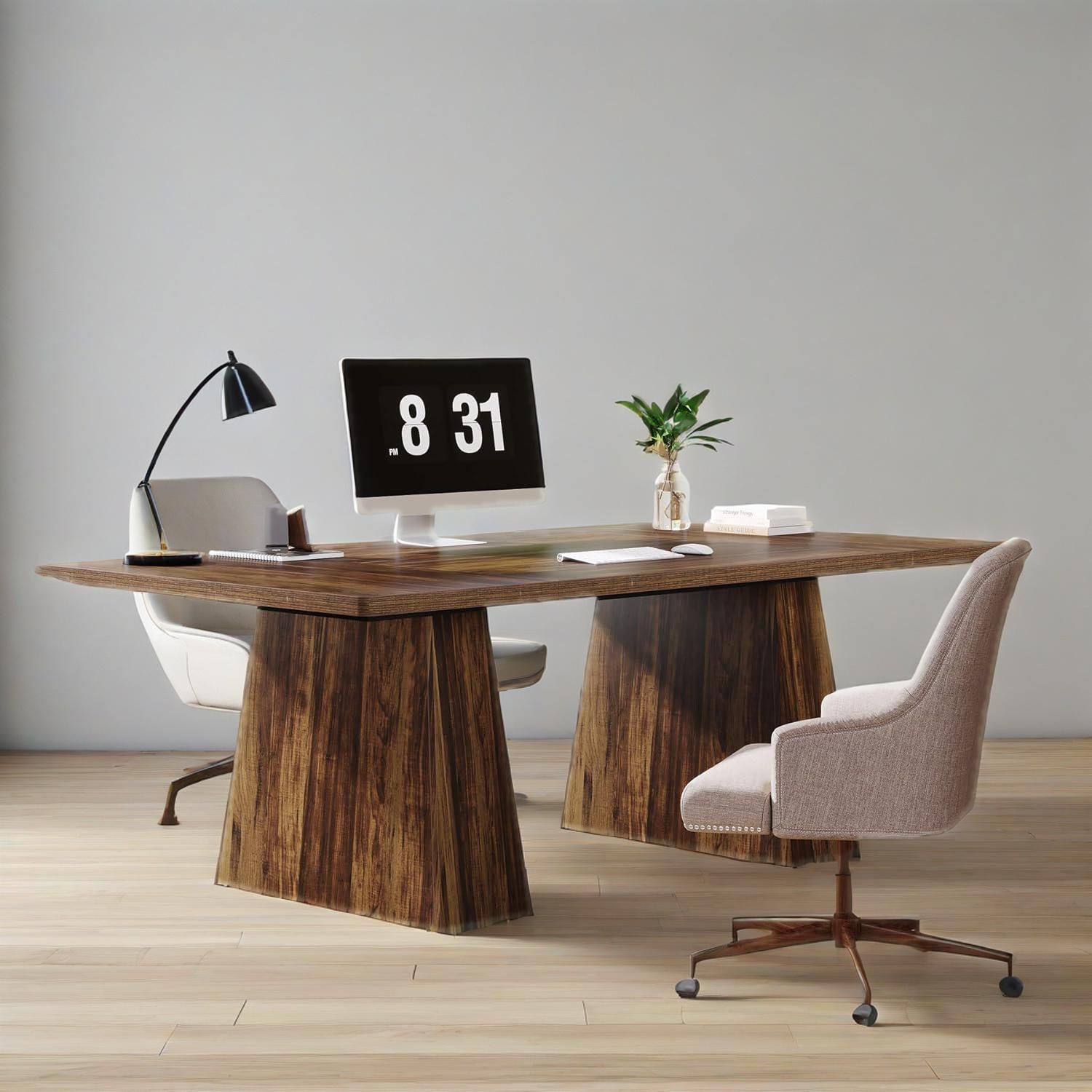 63-Inch Executive Desk, Large Office Computer Desk With Double Pedestal, Modern Simple Workstations Writing Table Conference Table