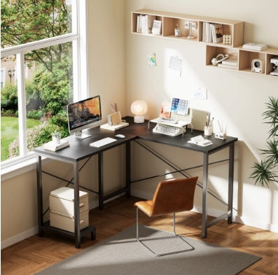 L-shaped Computer Desk With Power Socket And LED Light, Corner Game Table With Storage Rack And Monitor Stand