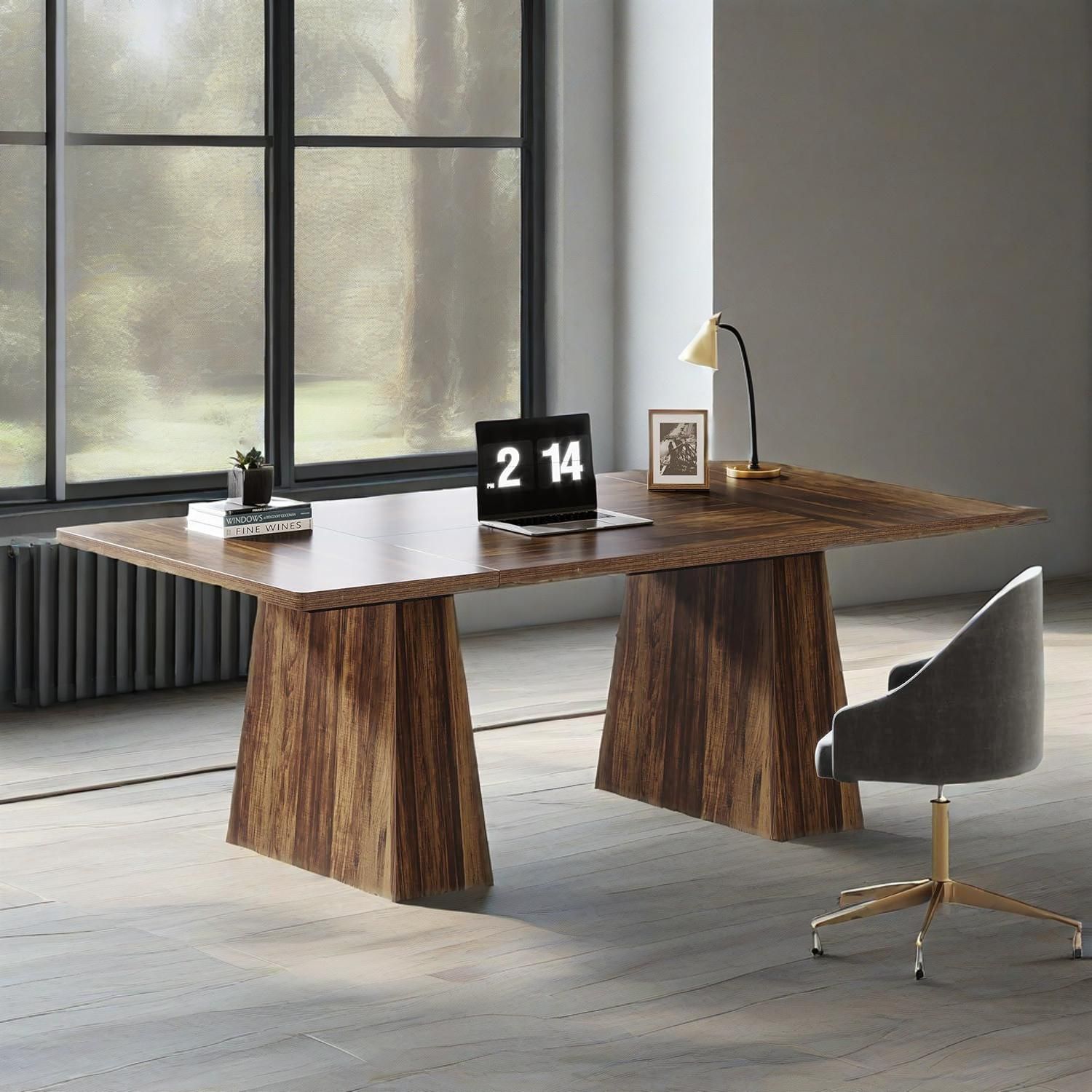 63-Inch Executive Desk, Large Office Computer Desk With Double Pedestal, Modern Simple Workstations Writing Table Conference Table