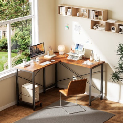 L-shaped Computer Desk With Power Socket And LED Light, Corner Game Table With Storage Rack And Monitor Stand
