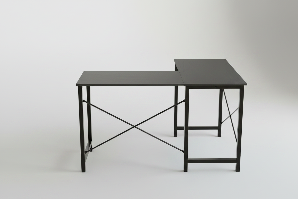 Black L-shaped desk - back view