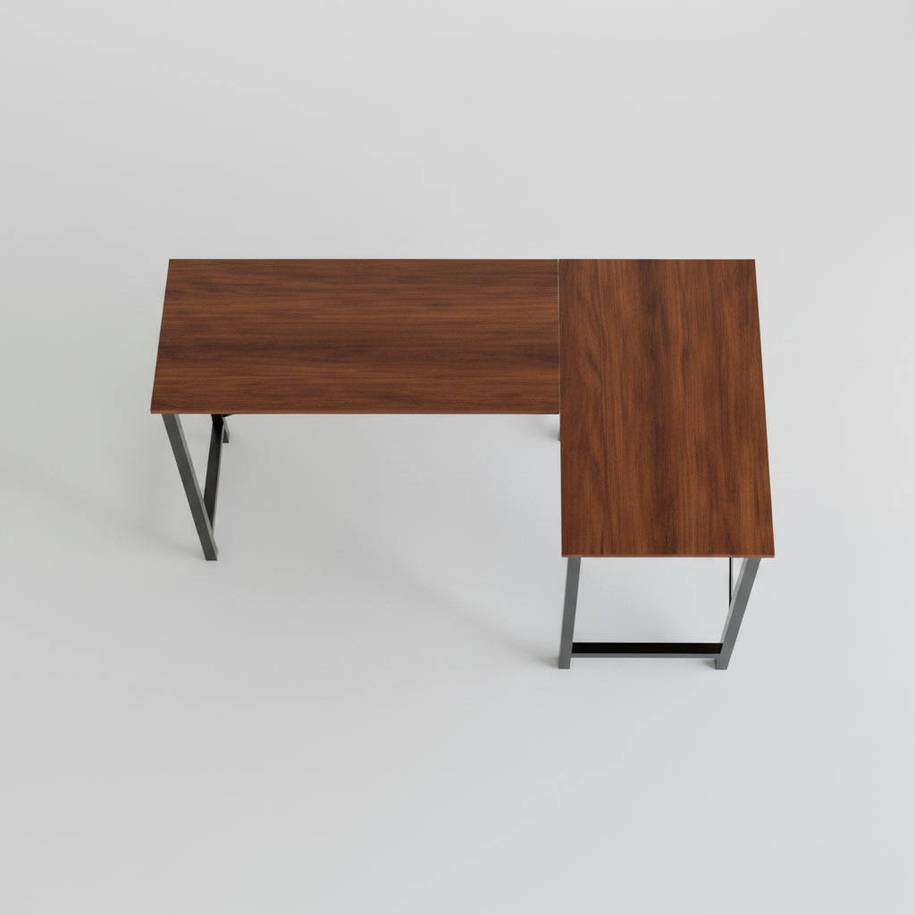 Brown L-Shaped Desk Overhead