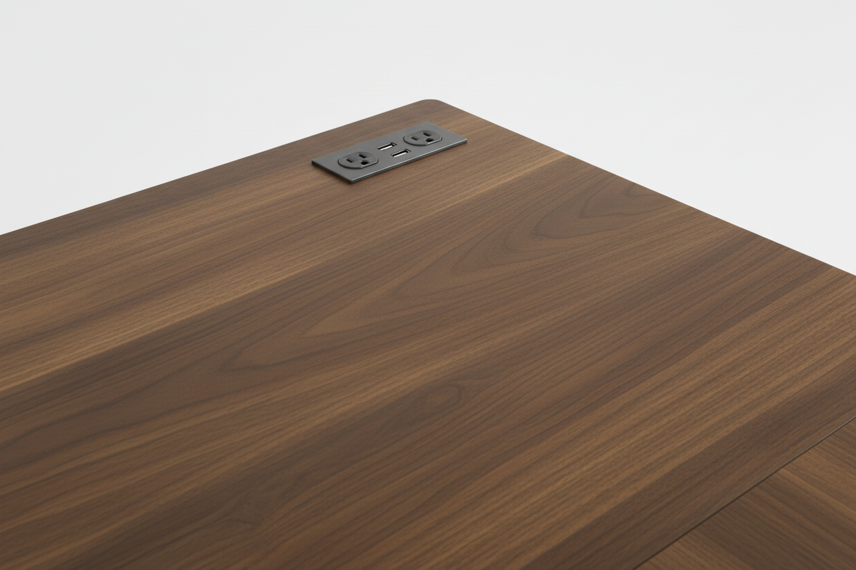 Close-up of desk outlets