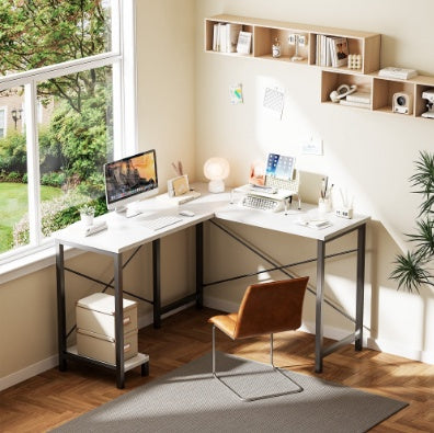 L-shaped Computer Desk With Power Socket And LED Light, Corner Game Table With Storage Rack And Monitor Stand