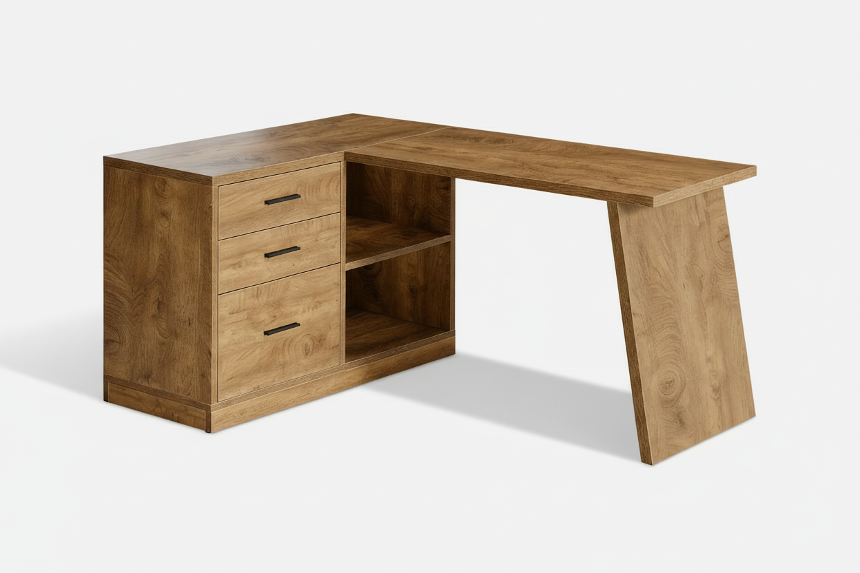 L-shaped Desk on Light Grey Background