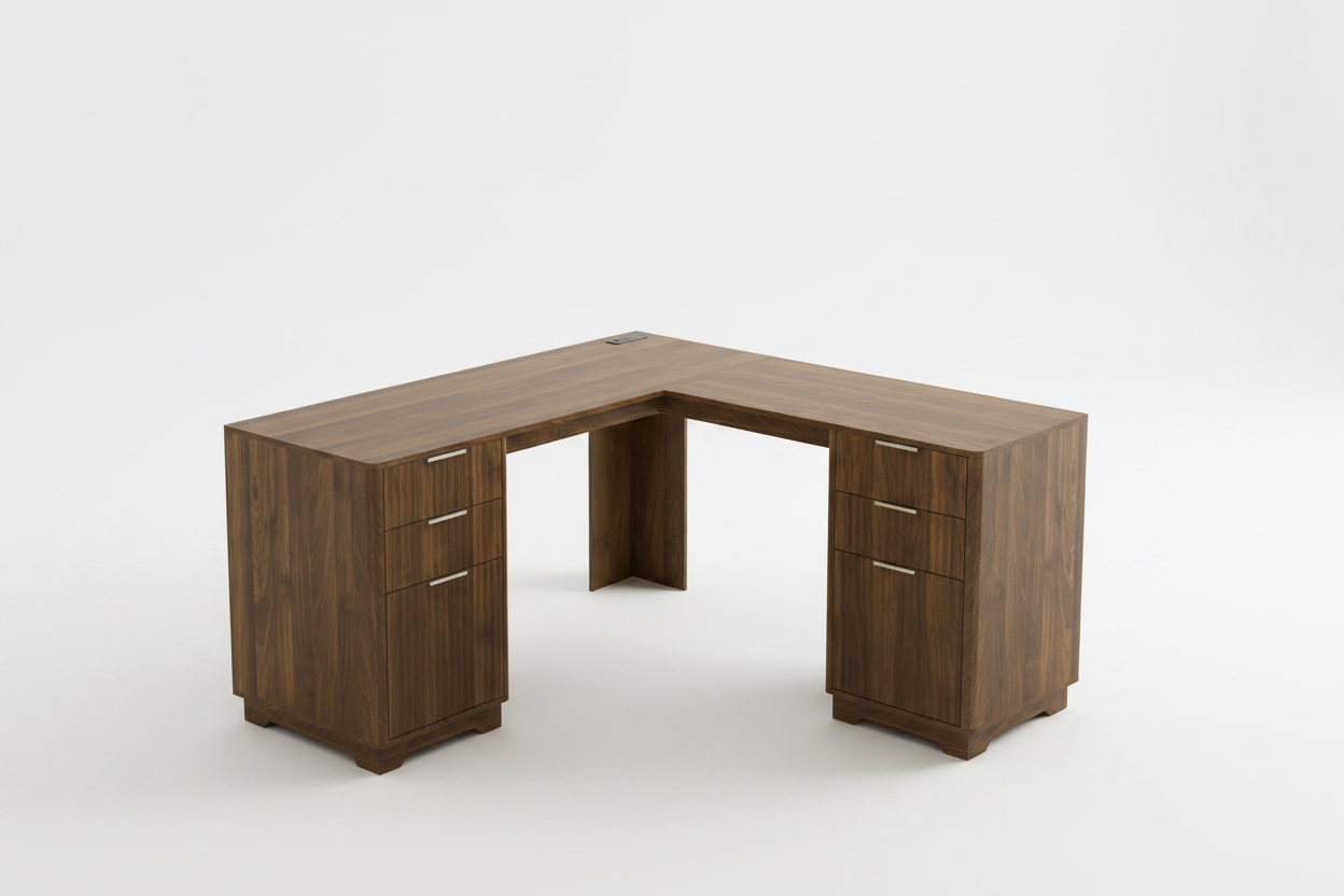 L-Shaped Walnut Desk Clean